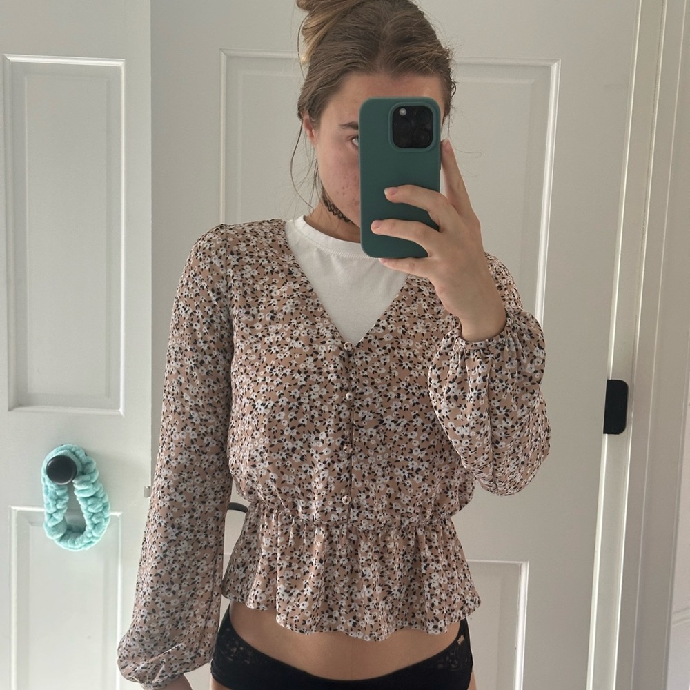 Sienna Sky Pink and White floral blouse, long sleeve - Picture 3 of 4